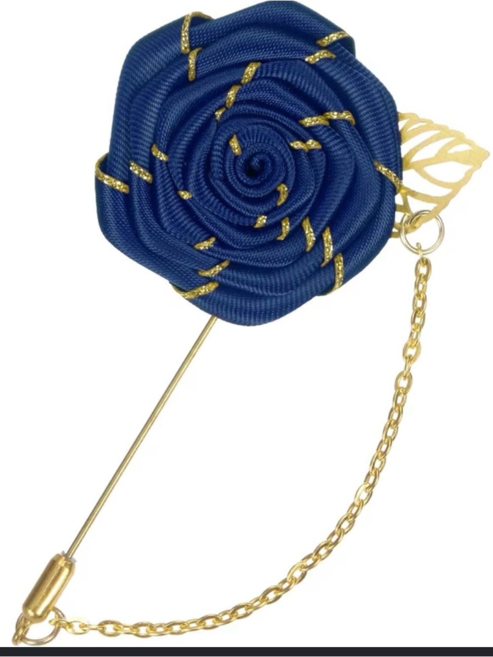 Elegant Navy Blue Rose Lapel Pin with Gold Accents
